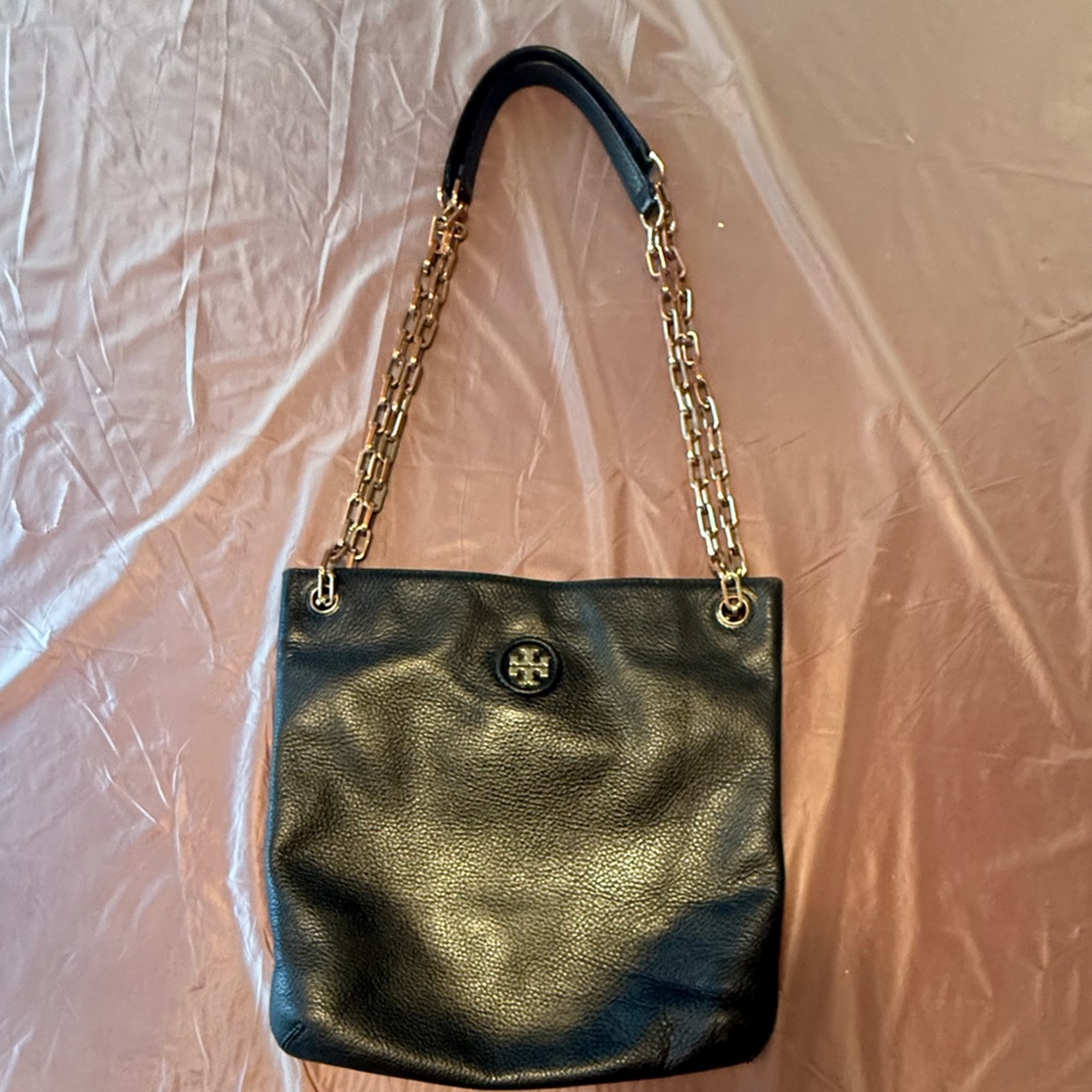 Tory Burch Black Pebbled Leather Gold Chain Convertible Shoulder/Crossbody Bag - Picture 7 of 12